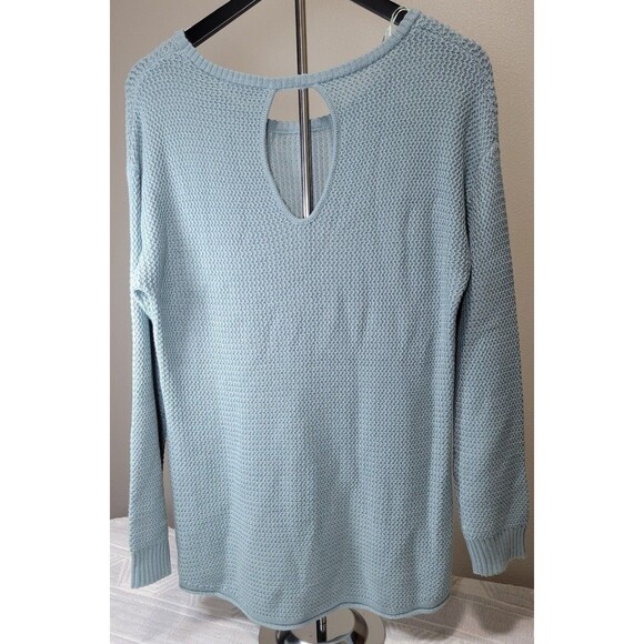 Cyrus Textured Knit Keyhole Back Sweater Women’s Medium Beryl Blue Soft Cotton - Picture 4 of 6
